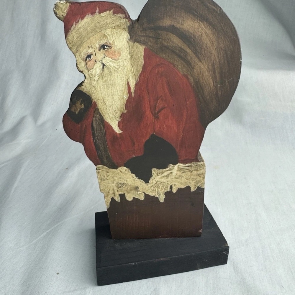 Old World Santa Hand Painted Vintage Folk Art Wood Cutout 8" Christmas Decor